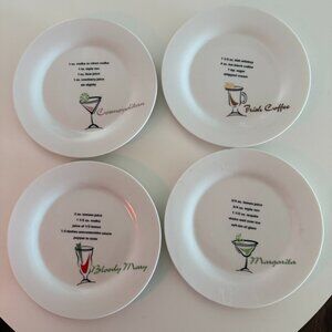 Vintage Libbey Cocktail Recipe Plates Set of 4 – Cosmopolitan, Margarita, etc